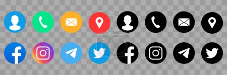 Ilustración de Iconos de contacto y comunicación. Conecta iconos. Contáctenos con Call Phone, Facebook, Instagram, Telegram, Twitter, Map pin. Ilustración vectorial - Imagen libre de derechos