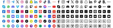 Set von Social-Media-Symbolen und digitalen Apps isoliert auf weißem Hintergrund