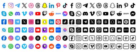 Set of social media and digital apps icons isolated on white background