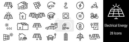 Illustration for Electrical Energy Web Icons. Solar Energy, Hydroelectric, Ecology. Vector in Line Style Icons - Royalty Free Image