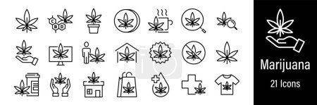 Téléchargez les illustrations : Icônes Web de marijuana. Cannabis médical, légalisation de la marijuana, CBD. Vecteur dans les icônes de style ligne - en licence libre de droit