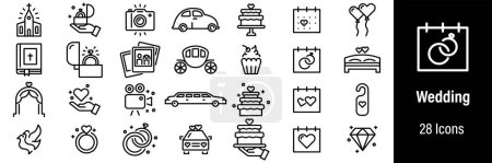 Illustration for Wedding Web Icons. Altar, Rings, Marriage, Wedding Cake, Church. Vector in Line Style Icons - Royalty Free Image
