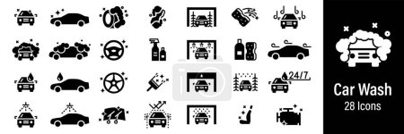 Ilustración de Iconos web de lavado de autos. Servicio de limpieza de coches. Vector en línea iconos de estilo - Imagen libre de derechos