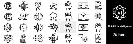 Téléchargez les illustrations : Icônes Web de génération IA. Intelligence artificielle, Chat Bot, Technologie de l'IA, Futur, Robot. Vecteur dans les icônes de style ligne - en licence libre de droit