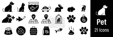 Illustration for Pet Web Icons. Types of pets. Dog, Cat, Fish, Puppy, Turtle, Hamster, Parrot. Vector in Line Style Icons - Royalty Free Image