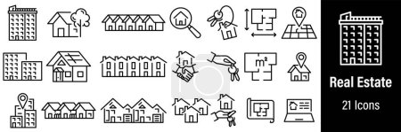 Téléchargez les illustrations : Immobilier 21 Icônes. Illustration vectorielle - en licence libre de droit