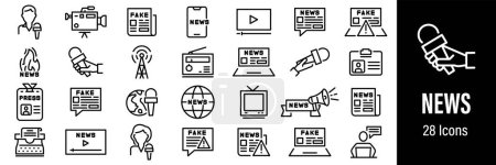 Illustration for News Web Icons. Press, Microphone, Fake News, Journalist, TV. Vector in Line Style Icons - Royalty Free Image