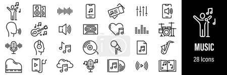 Music Web Icons. Vocal, Cantante, Instrumento Musical, Auriculares, Sonido. Vector en línea iconos de estilo