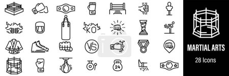 Illustration for Martial Arts Web Icons. Boxing, MMA, Fight Club, Boxer Ring, Championship Belt. Vector in Line Style Icons - Royalty Free Image