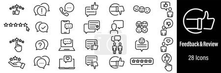 Illustration for Feedback and Review Web Icons. Customer, Support, Like, Comment. Vector in Line Style Icons - Royalty Free Image
