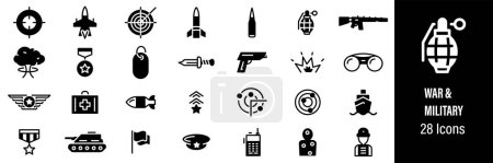 Militärische Web-Ikonen. Krieg, Gewehr, Waffe, Soldat, Panzer. Vektor in Linien-Stil-Symbole