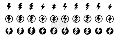 Illustration for Electric power icon. Thunder bolt lightning icons set. Flash lightning sign vector collection. Various vector stock symbol illustration of thunderbolt electric flashes in circle and outline. - Royalty Free Image