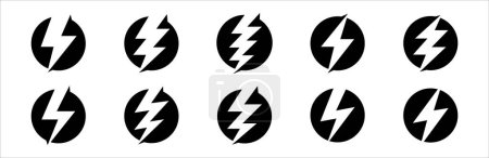 Illustration for Electric power icon. Thunder bolt lightning icons set. Flash lightning sign vector collection. Various vector stock symbol illustration of thunderbolt electric flashes in negative space design style - Royalty Free Image