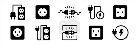 Illustration for Electric power plug icon set. Electricity socket sign. Electrical symbol element. Vector stock illustration. - Royalty Free Image