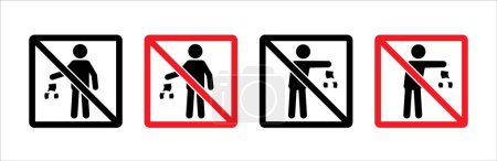 Illustration for Do not litter sign set. Do not littering icon. Littering forbidden signs. Square shape signage. Vector stock illustration. - Royalty Free Image