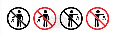 Illustration for Do not litter sign set. Do not littering icon. Littering forbidden signs. Round shape signage. Vector stock illustration. - Royalty Free Image