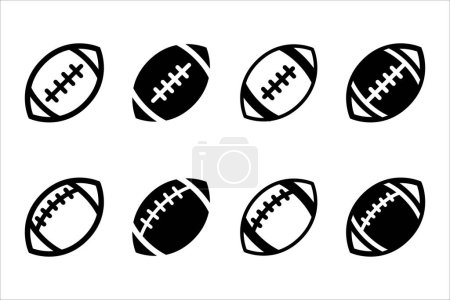 Illustration for American football icon set. Rugby ball icons. American football ball vector stock illustration. Simple black and white flat design. Skewed balls. - Royalty Free Image