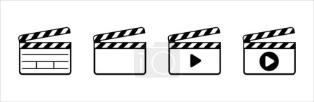 Illustration for Clapperboard icon set. Opened movie shooting clapper board vector. Film cinema symbol. Vector stock illustration. Outline design style. - Royalty Free Image