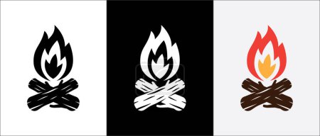 Ilustración de Conjunto de iconos vectoriales de fuego. Bale fuego o fogata icono conjunto. Vectores de madera ardiendo. Ideal para acampar producto de marca al aire libre. ilustración simple vector de stock en tres variaciones. - Imagen libre de derechos