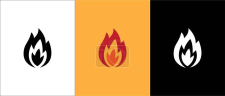 Ilustración de Fuego llama vector iconos establecidos. Juego de iconos de fuego. Ideal para la energía, producto de marca de gas natural. ilustración simple vector de stock en tres variaciones. - Imagen libre de derechos