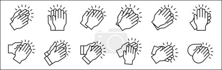 Hand clapping icon. Applause symbol. Hand claps icon set symbol of acclamation, compliment, appreciation, ovation, bravo, congratulation. Sign of applaud in outline graphic design and illustration.