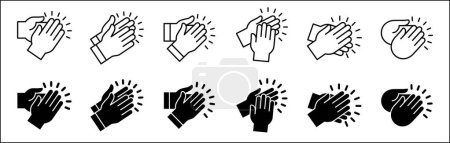 Handklatschen symbolisiert Zurufe, Komplimente, Anerkennung, Ovationen, Bravo, Gratulation. Klatschende Hände. Applaus. Zeichen des Beifalls in Umriss Grafik-Design und Illustration.