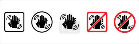 Forbidden hand clapping icons. Keep silent, quiet, don't disturb signs and symbols. Vector stock illustration. No applaud signs. Forbidden sign in round and square shape.