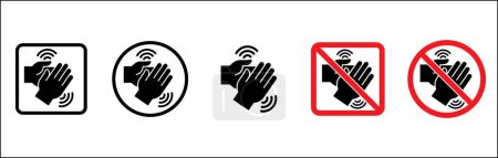 Forbidden hand clapping icons. No applaud signs. Keep silent, quiet, don't disturb signs and symbols. Forbidden sign in round and square shape. Vector stock illustration