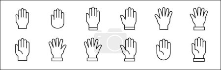 Icône main. Icônes de main de palmier. Collection de symboles mains. Mains icône symbole de participer, bénévole, arrêter, voter. Vector stock graphique contour style illustration ressource pour UI et boutons.