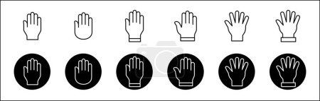 Colección de símbolos de manos. Iconos de mano de palma. Icono mano. Manos icono símbolo de participar, voluntario, parar, votar. Gráfico de stock vectorial, recurso de ilustración de diseño de estilo de línea para IU y botones.