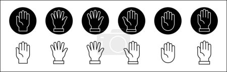 Hands symbol collection. Palm hand icons. Hand button icon. Hands icon symbol of participate, volunteer, stop, vote. Vector stock graphic, line style design illustration resource for UI and buttons.