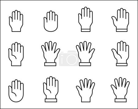 Icône main. Collection de symboles mains. Icônes de main de palmier. Mains icône symbole de participer, bénévole, arrêter, voter. Vector stock graphique contour style illustration ressource pour UI et boutons.
