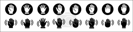 Vague les mains icône. Signe gestuel de la main. Ensemble d'icônes main palme. Icône mains symbole de salutation, au revoir, bonjour. Conception graphique vectorielle dans un style rond plat pour interface utilisateur et boutons.