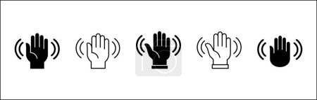 Wave hands icon. Palm hand icon set. Hand gesture sign. Hands icon symbol of greeting, goodbye, hello. Vector graphic design in outline round style for user interface and buttons.
