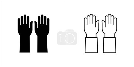 Hände-Symbol. Zwei Hände nach unten zeigen Zeichen. Erhobene Hände. Vector stock illustration logo design. Symbol der Teilnahme, Kapitulation, Zerschlagung, Niederlage.