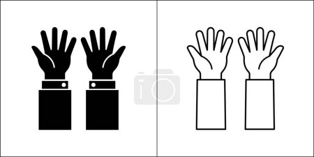 Betende Hand. Zwei Hände, die Zeichen empfangen. Zeige das Symbol nach oben. Vektor Stock Illustration im flachen und umrissenen Design-Stil. Symbol des Gebets, Bitten um Hilfe, Spenden, Betteln.
