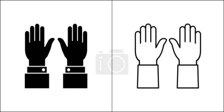 Hands icon. Two hands facing down sign. Raised hands symbol. Vector stock illustration logo design. Symbol of participate, surrender, busted, lose.
