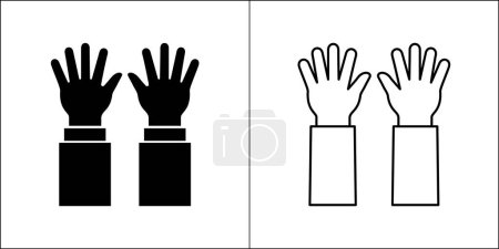 Hands icon. Two hands facing down sign. Raised hands symbol. Vector stock illustration logo design. Symbol of participate, surrender, busted, lose.