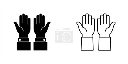 Praying hand icon. Two hands receiving sign. Hand facing up symbol. Vector stock illustration in flat and outline design style. Symbol of pray, ask for help, donation, begging.
