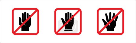 Arrêtez l'icône de la main. Forme carrée signe interdit. Symbole de restriction gestuelle. Pas de panneau d'entrée. Modèle de conception graphique vectoriel isolé sur fond blanc. Symbole d'interdit, zone réglementée, interdit.