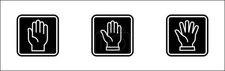 Conjunto de iconos de manos. Señales de parada de mano. Mano de palma dentro del signo cuadrado. Levante la señal de mano. Manos símbolo de gesto. Ilustración de diseño gráfico vectorial aislada en fondo blanco.