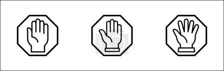 Conjunto de iconos de manos. Señales de parada de mano. Mano de palma dentro del letrero polígono. Levante la señal de mano. Manos símbolo de gesto. Ilustración de diseño gráfico vectorial aislada en fondo blanco.