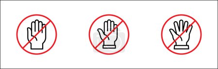 Detener icono de mano. Señal prohibida. Mano gesto símbolo de restricción. No hay señales de entrada. Plantilla de diseño gráfico vectorial aislada sobre fondo blanco. Símbolo de zona prohibida, restringida, prohibida.