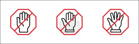 Detener icono de mano. Signo prohibido de forma cuadrada. Mano gesto símbolo de restricción. No hay señales de entrada. Plantilla de diseño gráfico vectorial aislada sobre fondo blanco. Símbolo de zona prohibida, restringida, prohibida.