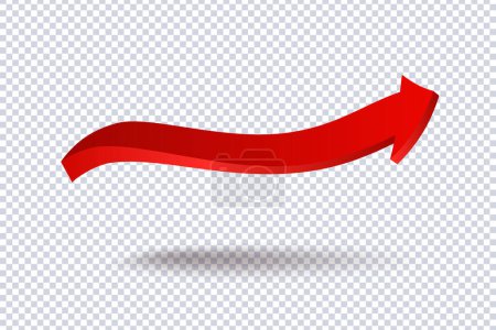 Illustration for Abstract Curved Red Arrow. Market movements creative concept charts, infographics. Green curve arrow of trend on transparent. Trading stock news impulses. Realistic 3d vector design - Royalty Free Image