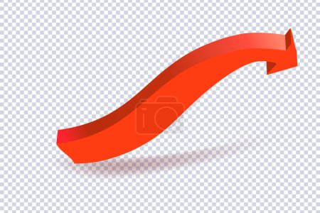 Illustration for Abstract Curved Red Arrow. Market movements creative concept charts, infographics. Red curve arrow with shadow on transparent. Trading stock news impulses. Realistic 3d vector design of trend - Royalty Free Image