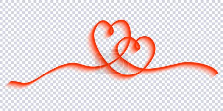 Dos corazones forman una sola línea. Dibujo continuo en línea roja del signo de amor sobre fondo transparente. Diseño vectorial para el día de San Valentín, boda, fondo de tarjeta de invitación
