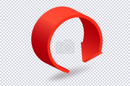 Illustration for Abstract Curved Red Arrow. Market movements creative concept charts, infographics. Red curve arrow with shadow on transparent. Trading stock news impulses. Realistic 3d vector design of trend - Royalty Free Image