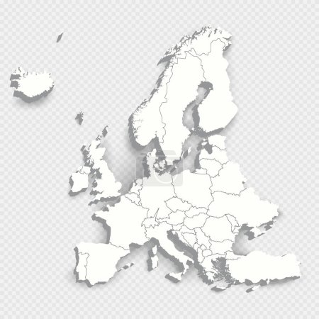 Illustration for Map of Europe with national borders isolated on transparent background. EU similitude template for website, design, cover, infographics. Pseudo-3d vector illustration - Royalty Free Image