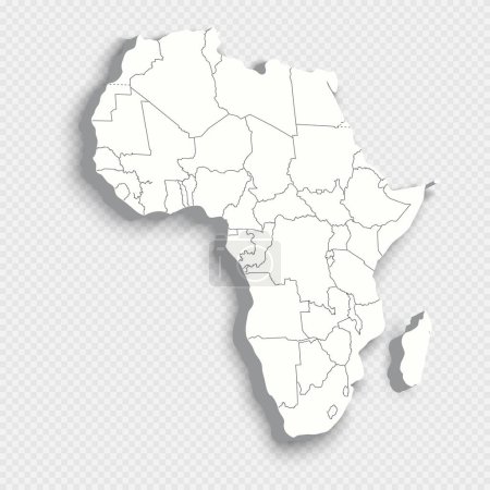 Carte de l'Afrique avec frontières nationales isolées sur fond transparent. Modèle de carte d'Afrique pour le site Web, la conception, la couverture, l'infographie. Illustration vectorielle pseudo-3d
